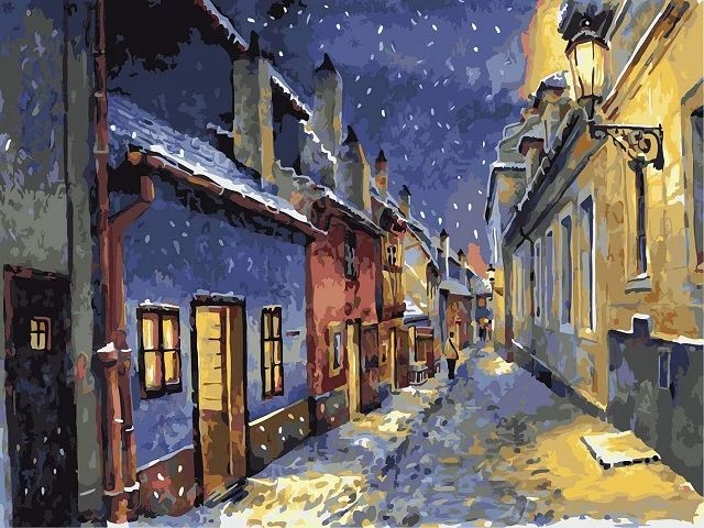 Winter Night Street - Paint by Numbers Kit